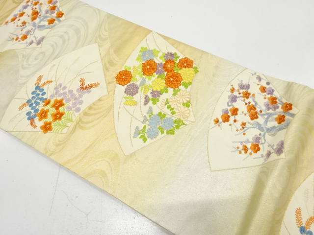 JAPANESE KIMONO / ANTIQUE FUKURO OBI / SILK / WOVEN AUTUMN FLOWERS